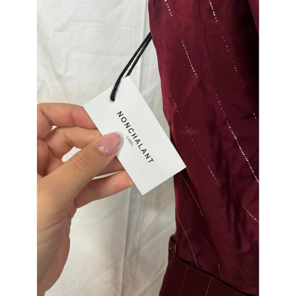 NWT Nonchalant Label Natalie One-Shoulder Drape Minidress Red Metallic Stripes S - Picture 4 of 7